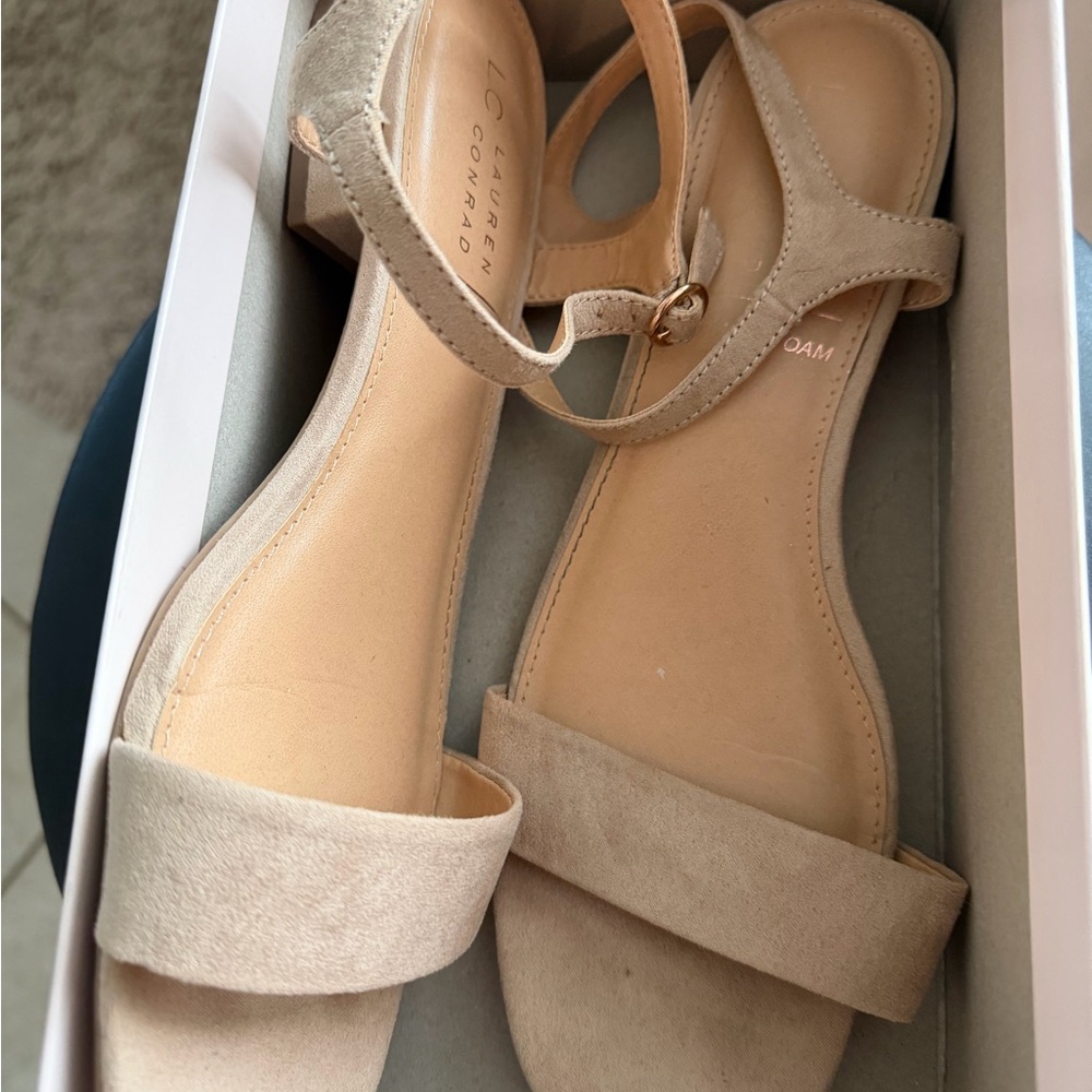 LC Lauren Conrad Obsidian Nude Suede Ankle-Strap Sandals